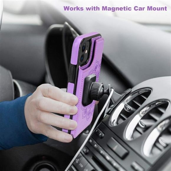 For iPhone 11 Case Wallet with Card Holder, Embossed Mandala, 6.1 inch - Picture 3 of 7